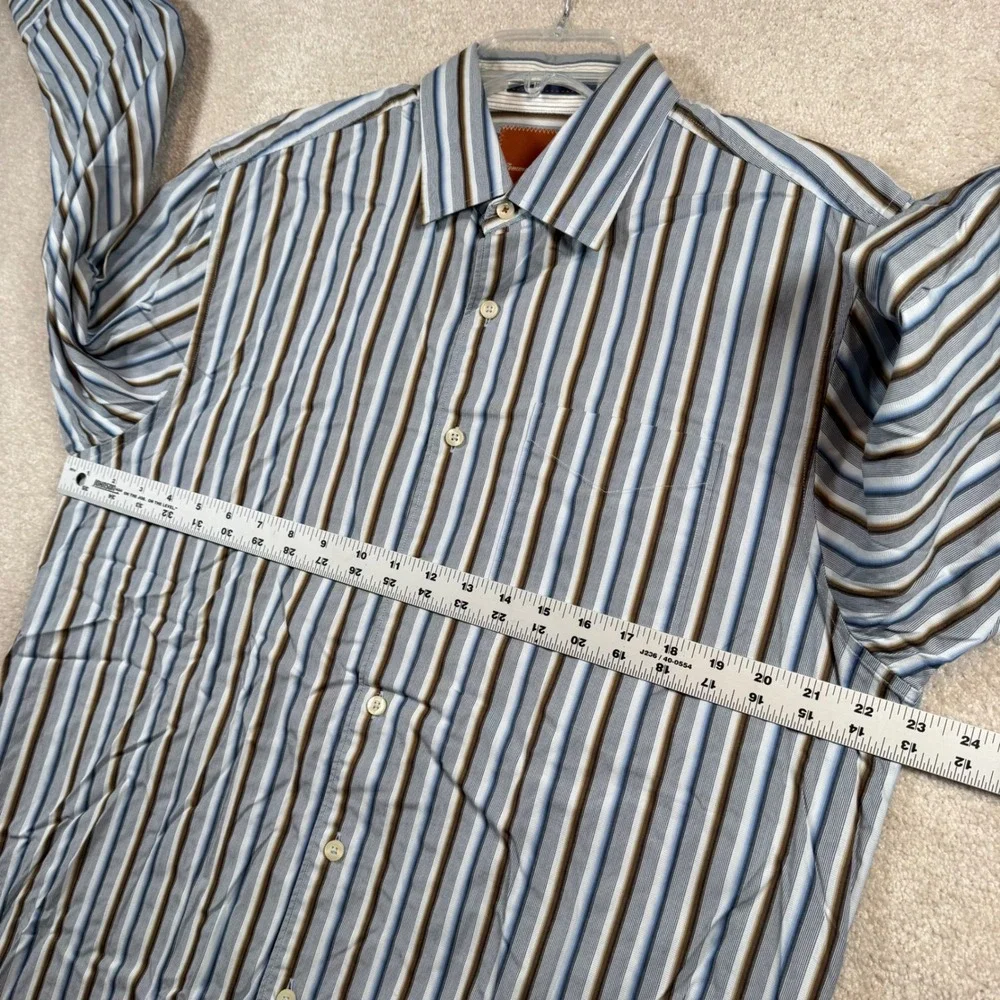 Tommy Bahama Button Down Shirt Mens Large Blue Brown Striped Long Sleeve Cotton‎